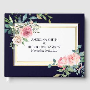 Watercolor Dusty Navy Gold Blush Peach Wedding Gue Guest Book