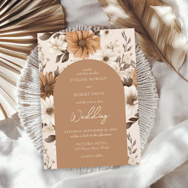 Watercolor dusty orange ivory brown flowers invitation (Watercolor dusty orange ivory brown flowers invitation)