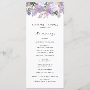 Watercolor Dusty Purple Flowers Wedding Ceremony Programme