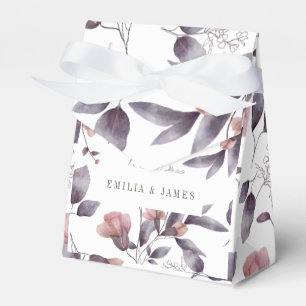 watercolor dusty purple twilight foliage wedding favour box