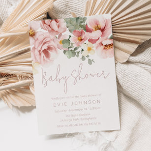 Watercolor Dusty Rose Beautiful Baby Shower Invitation