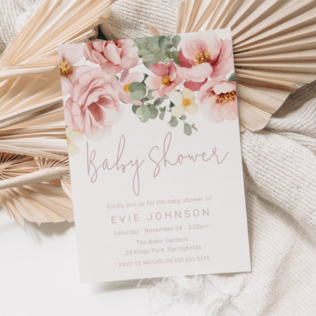 Watercolor Dusty Rose Beautiful Baby Shower Invitation (Creator Uploaded)