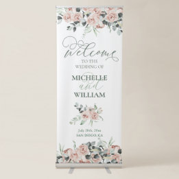 Watercolor Dusty Rose Eucalyptus Wedding Welcome   Retractable Banner