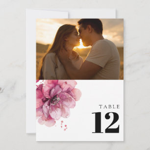 Watercolor Dusty Rose Floral Photo Table Number