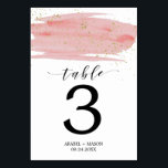 Watercolor Dusty Rose & Gold Wedding Table Number<br><div class="desc">This watercolor dusty rose & gold wedding table number card is perfect for a romantic and sweet modern theme wedding. The luxurious feminine design features a medium pink watercolor texture with a splash of faux gold glitter dust and an elegant calligraphy script font. The card will print on the front...</div>