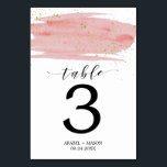 Watercolor Dusty Rose & Gold Wedding Table Number<br><div class="desc">This watercolor dusty rose & gold wedding table number card is perfect for a romantic and sweet modern theme wedding. The luxurious feminine design features a medium pink watercolor texture with a splash of faux gold glitter dust and an elegant calligraphy script font. The card will print on the front...</div>