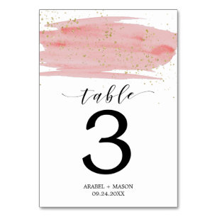 Watercolor Dusty Rose & Gold Wedding Table Number