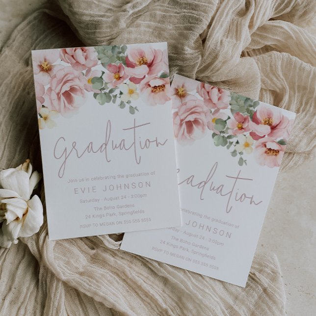 Watercolor Dusty Rose Graduation Celebration Invitation (Creator Uploaded)