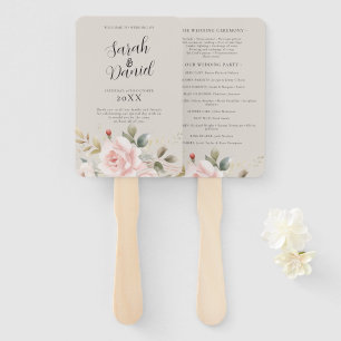 Watercolor Dusty Rose Pink Wedding Progams Hand Fan