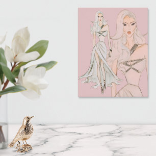 Watercolor Dusty Rose Vogue Fashion Model Poster