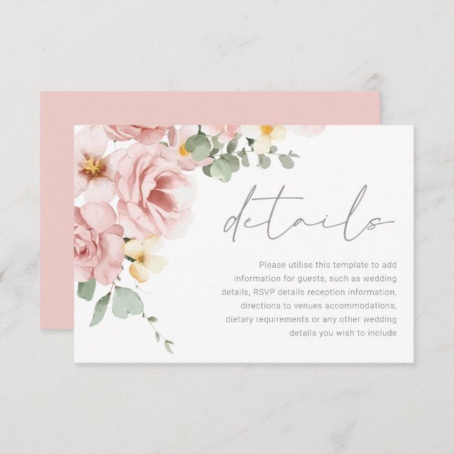 Watercolor Dusty Rose Wedding Details Enclosure Card (Front/Back)
