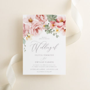 Watercolor Dusty Rose Wedding Invitation