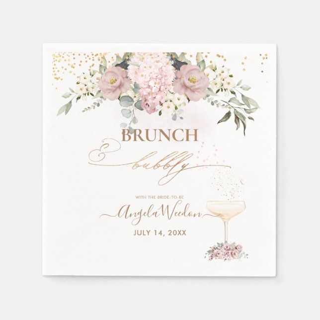 Watercolor Dusty Roses Brunch Bubbly Napkins (Front)