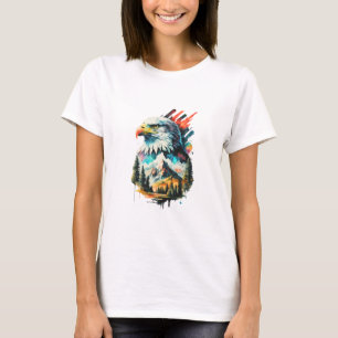 Watercolor Eagle & Mountain Landscape Art T-Shirt