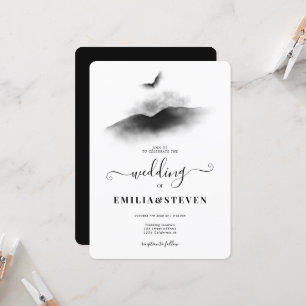 Watercolor Eagle Mountains Black White Wedding Invitation