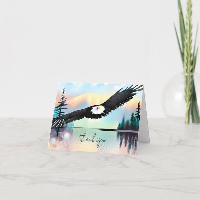 Watercolor Eagle over lake customisable Card (Front)