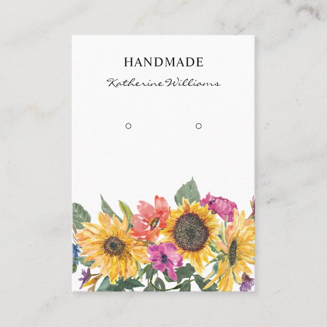 Watercolor Earring Display  | Sunflower Floral Business Card (Front)
