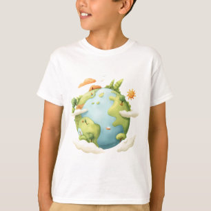 Watercolor Earth- Cartoon Earth with Nature Elemen T-Shirt