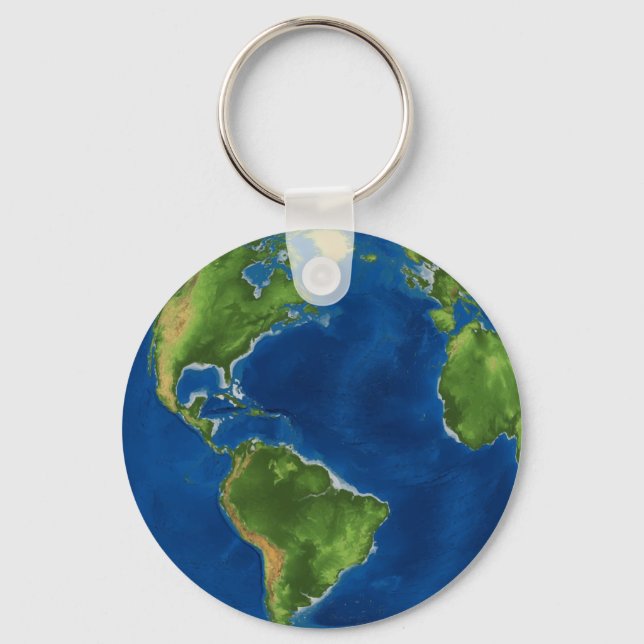 Watercolor Earth globe geography funny 3D illusion Key Ring (Front)