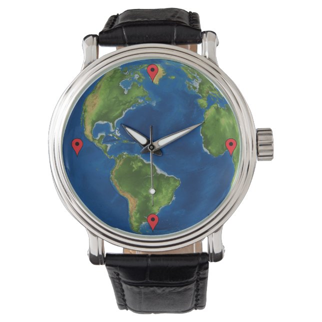Watercolor Earth globe geography funny 3D illusion Watch (Front)
