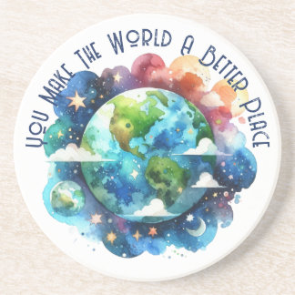 Watercolor Earth - You Make The World... Coaster