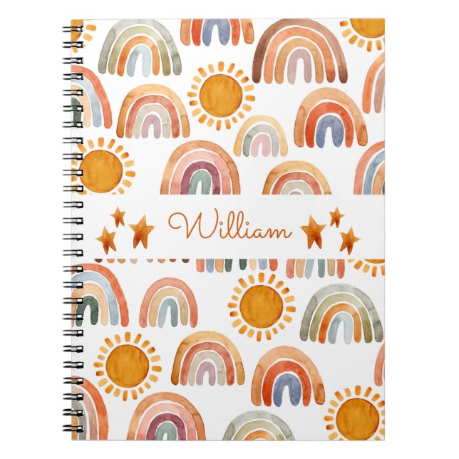 Watercolor Earthy Modern Boho Rainbow Name Notebook (Front)