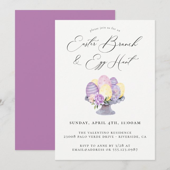 Watercolor Easter Brunch Egg Hunt Invitation (Front/Back)