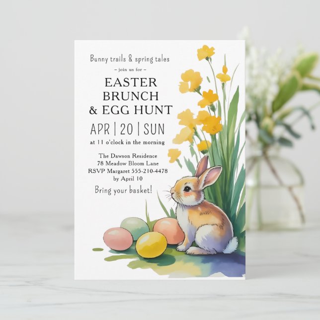 Watercolor Easter Brunch Egg Hunt Invitation (Standing Front)