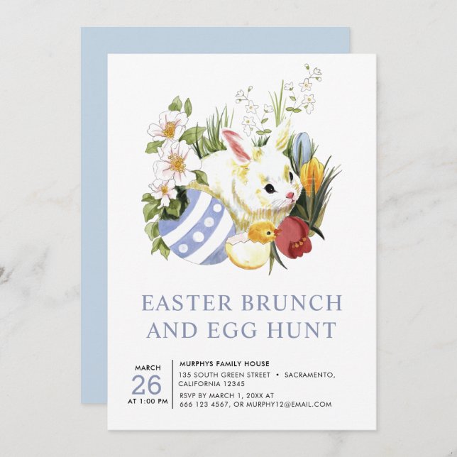 Watercolor Easter Brunch Egg Hunt Invitation (Front/Back)