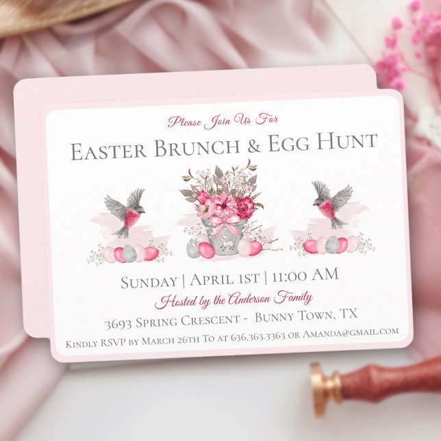 Watercolor Easter Brunch Egg Hunt Pink Invitation (Watercolor Easter Brunch Egg Hunt Pink Invitation)