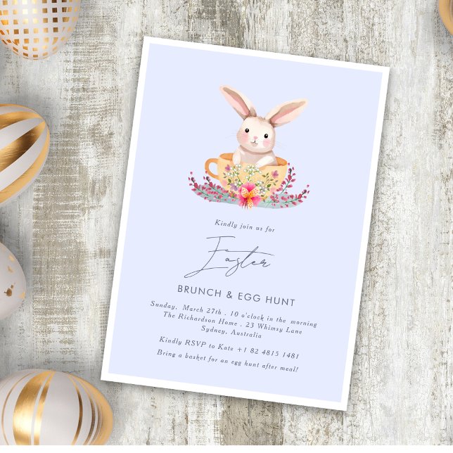 Watercolor Easter Brunch Floral bunny Elegant  Invitation (Creator Uploaded)