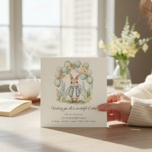 Watercolor Easter Bunny Balloons Floral Spring  Card