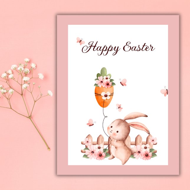 Watercolor Easter Bunny Carrot Balloon Butterfly Postcard (Watercolor Easter Bunny Carrot Balloon Butterfly Postcard)