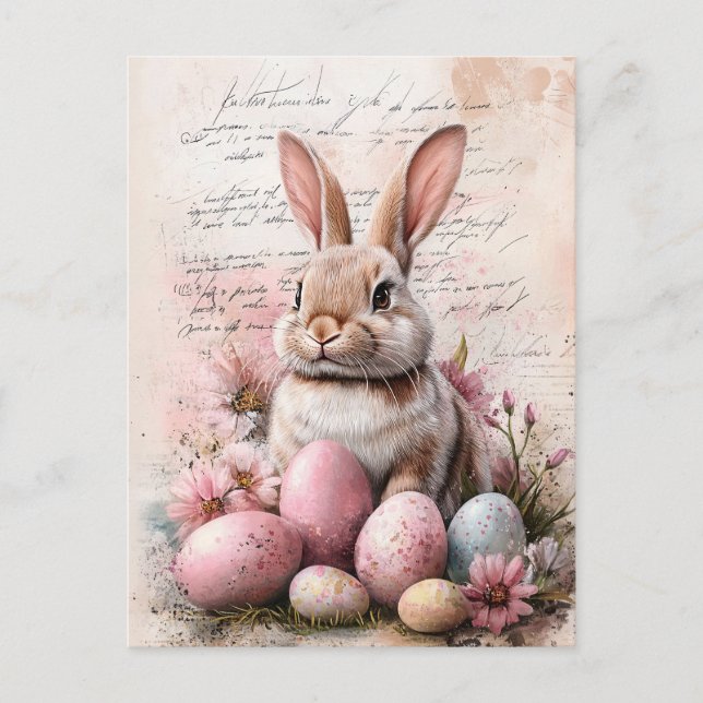 Watercolor Easter Bunny Coloured Eggs Postcard (Front)