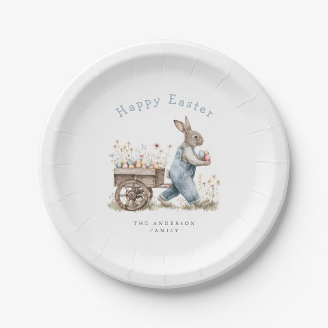Watercolor Easter Bunny Egg Hunt Paper Plate (Front)