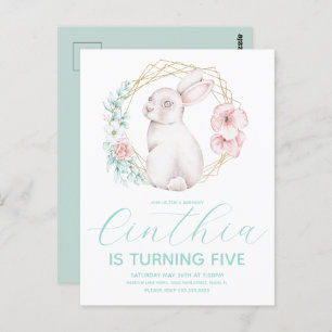 Watercolor Easter Bunny Girl Birthday Pastel   Postcard
