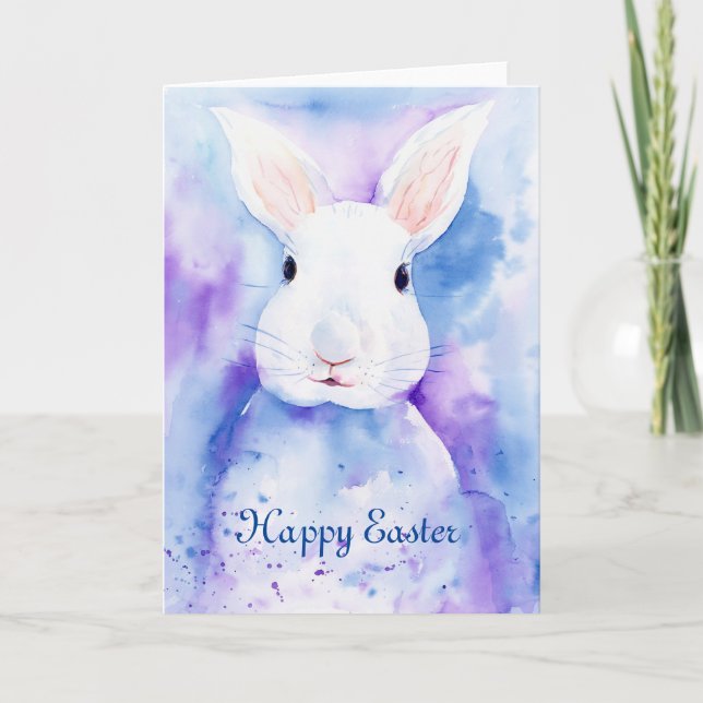 Watercolor Easter Bunny Greeting Card (Front)
