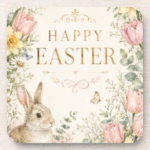 Watercolor Easter Bunny Greeting Card, Pastel Coaster