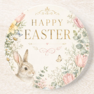 Watercolor Easter Bunny Greeting Card, Pastel Coaster