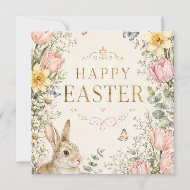 Watercolor Easter Bunny Greeting Card, Pastel  Invitation (Front)