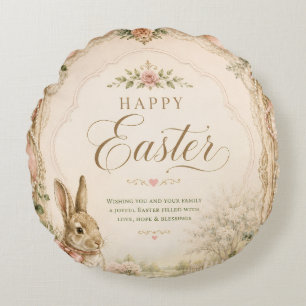 Watercolor Easter Bunny Greeting Card, Pastel Round Cushion