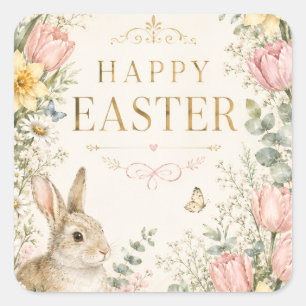 Watercolor Easter Bunny Greeting Card, Pastel Square Sticker