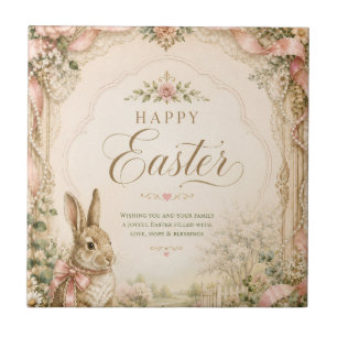Watercolor Easter Bunny Greeting Card, Pastel Tile