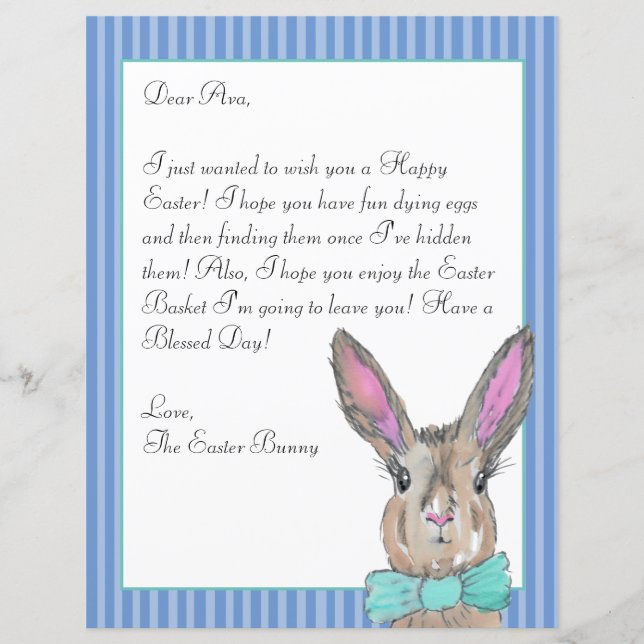 Watercolor Easter Bunny Letter for your Kids (Front)