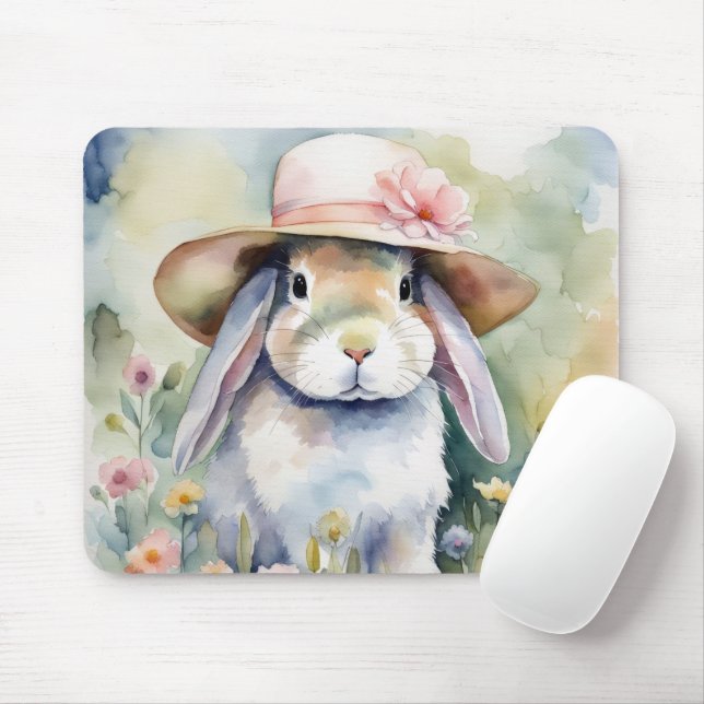 Watercolor Easter Bunny Mouse Pad (With Mouse)