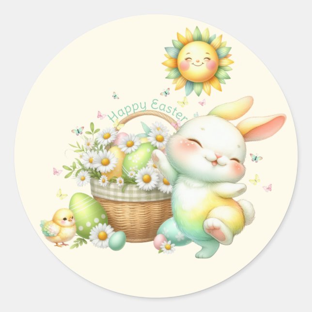 Watercolor Easter Bunny Personalised Classic Round Sticker (Front)
