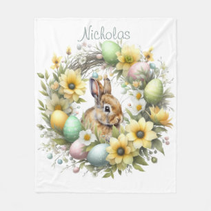 Watercolor Easter Bunny Personalised Fleece Blanket