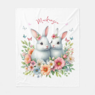 Watercolor Easter Bunny Personalised Fleece Blanket