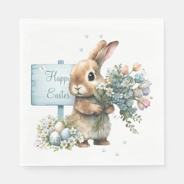 Watercolor Easter Bunny Personalised Napkin (Front)