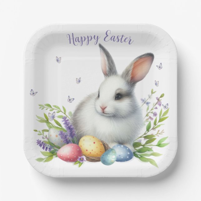 Watercolor Easter Bunny Personalised Paper Plate (Front)